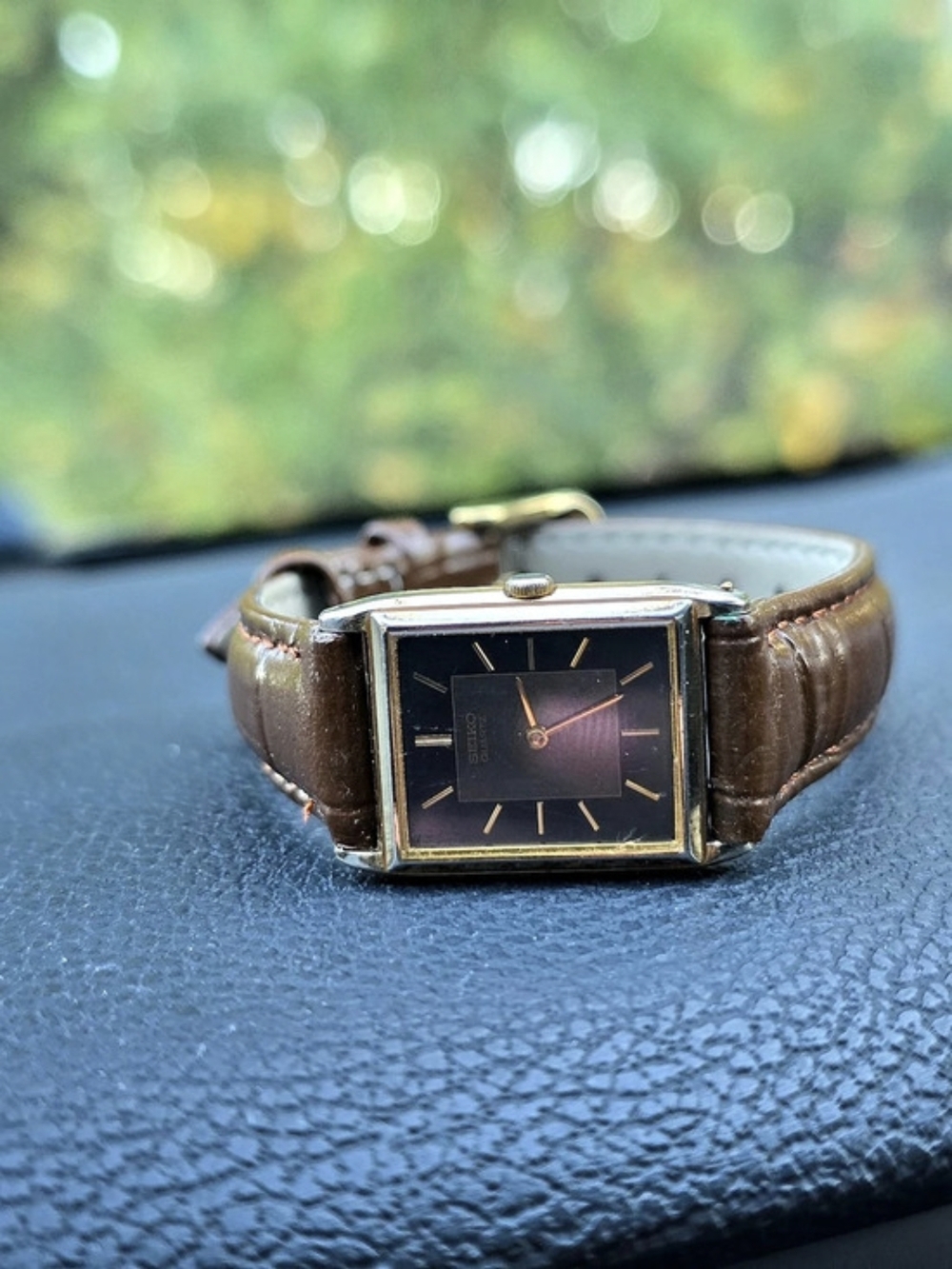 Seiko Rectangular Watch in Brown & Gold